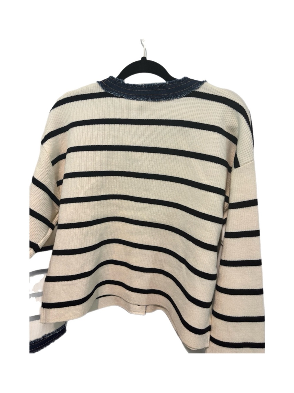 Jason Wu Cream and Black Striped Knit Cardigan with Denim Trim - Picture 3 of 6